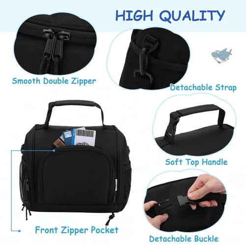Vista 5 de VASCHY Lonchera para hombres, reutilizable, aislada, grande, bolsa enfriadora para adultos, mujeres/niños, para el trabajo, la escuela, picnic, Negro