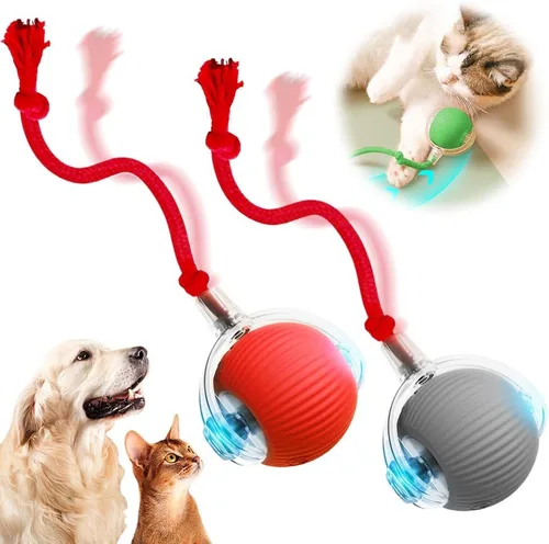 Vista 11 de Juguetes inteligentes para gatos de interior para adultos - Bolas rodantes interactivas con cordón imitación de ratón (Rojo)