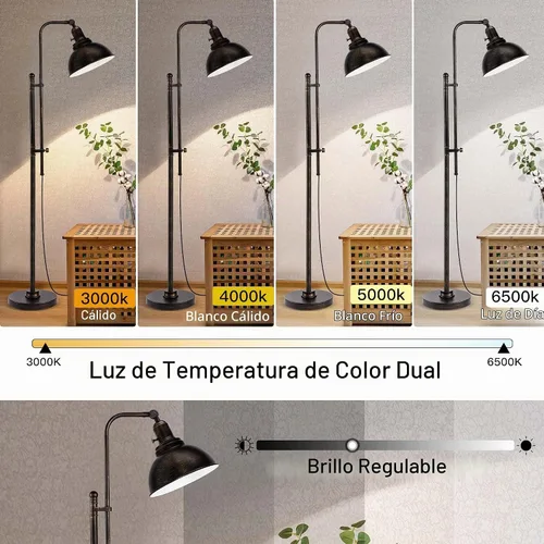 Vista 2 de PARTPHONER Lámpara de pie industrial ajustable, lámpara de lectura rústica de granja en acabado negro envejecido, lámpara de pie moderna