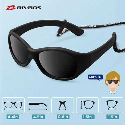 Vista 4 de Rivbos RBK037 - Lentes de sol polarizados con correa, para niños y niñas, 3 - 10 años