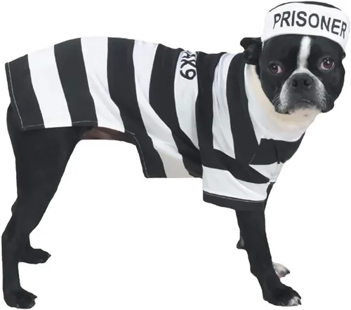 Vista 4 de Disfraz canino de carcelero casual para mascota., XXL, Blanco y Negro
