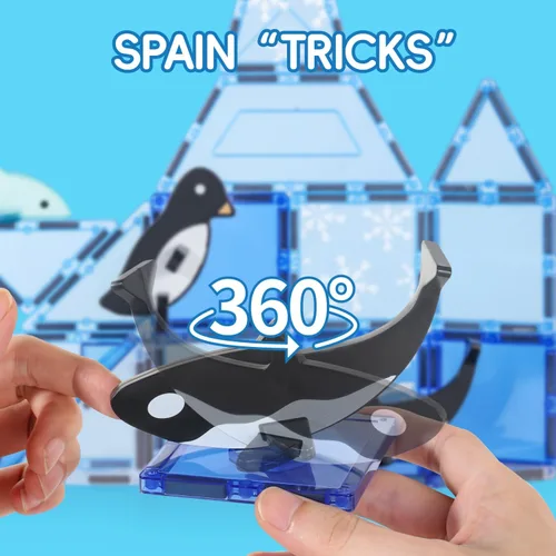 Vista 4 de Azulejos Magnéticos de Animales Árticos para Niños de 4-8 Años, Set de Construcción Magnética de Acuario con 6 Animales Marinos, Bloques Magnéticos