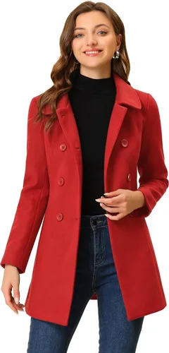 Vista 9 de Allegra K Abrigo Largo De Invierno Con Cuello Peter Pan Y Doble Botonadura Para Mujer Beige