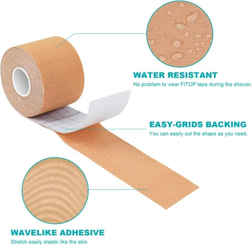 Vista 4 de Kinesiology Tape - Paquete múltiple de 4 rollos de cinta deportiva sin cortar de 2.0 in x 16.4 ft, adhesivo fuerte para apoyo muscular, estabilidad