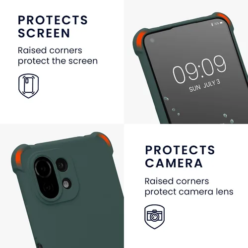 Vista 3 de kwmobile Funda cruzada compatible con Xiaomi 11 Lite (5G) NE/Mi 11 Lite (5G) - Funda de silicona TPU con correa - Verde musgo