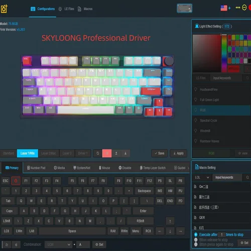 Vista 3 de SKYLOONG Teclado mecánico GK75 TKL - Teclado para juegos intercambiable en caliente 75% RGB - Teclas PBT de doble disparo - Teclado programable