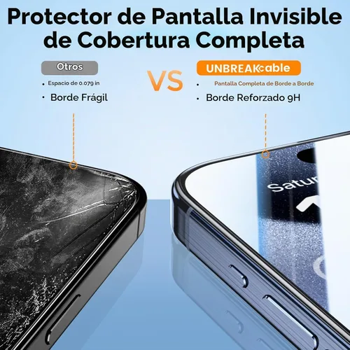 Vista 8 de UNBREAKcable Paquete de 3 protectores de pantalla para iPhone 15 Pro Max, vidrio templado doble inastillable [marco de fácil instalación]