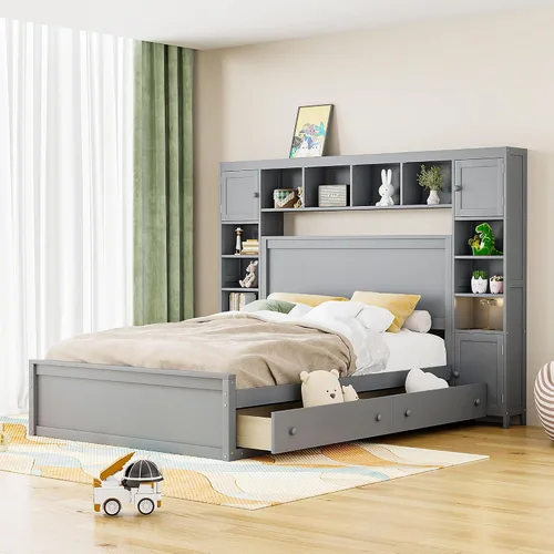 Vista 16 de Harper & Bright Designs Cama de plataforma de madera tamaño individual con cajones de almacenamiento para ahorrar espacio, marco de cama vintage