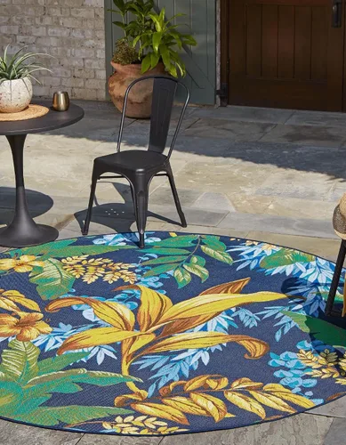 Vista 15 de Unique Loom Outdoor Botanical Collection - Alfombra de área Calypso (4 pies 1 pulgada octágono multi/azul claro)