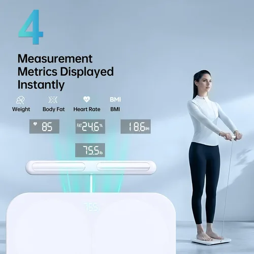 Vista 3 de Báscula inteligente para peso corporal, báscula digital de baño de 8 electrodos con IMC, grasa corporal, masa muscular, 28 mediciones de composición