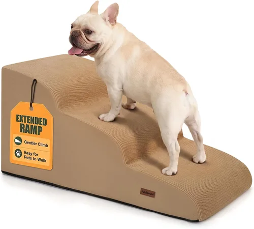 Vista 12 de Aodisman Escaleras de perro de 2 escalones para perros pequeños, escaleras Pana caqui