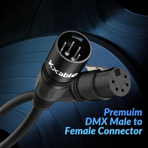 Vista 4 de Cable DMX de 5 pines de 4 pies (paquete de 2), DMX512 XLR de 5 pines macho a hembra, señal premium para iluminación de escenario, controlador