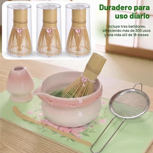Vista 2 de Matcha Whisk Set With Bowl: 3 Replacement Bamboo Whisks Pink