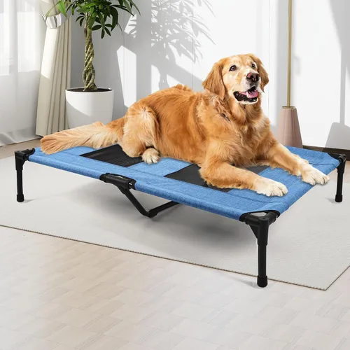 Vista 17 de Cama elevada para perros al aire libre, cuna elevada portátil con refrigeración, cama lavable para mascotas, perros pequeños, color negro