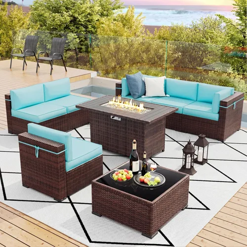 Vista 16 de Amopatio Juego de muebles de patio de 7 piezas, seccionales para exteriores, beige Negro/Beige
