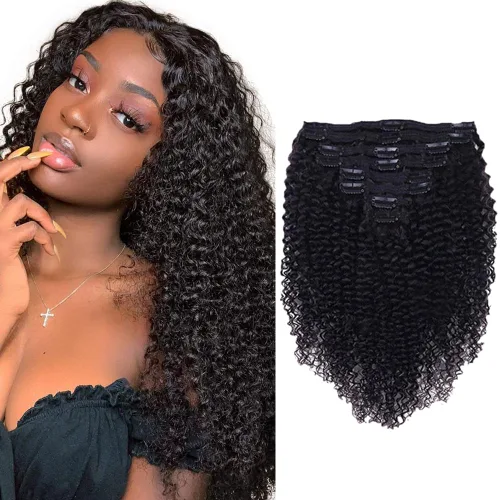 Vista 18 de Extensiones de cabello humano real rizado con clip, balayage, color marrón chocolate a rubio caramelo, 8 piezas con 18 clips, 4.23 oz/juego