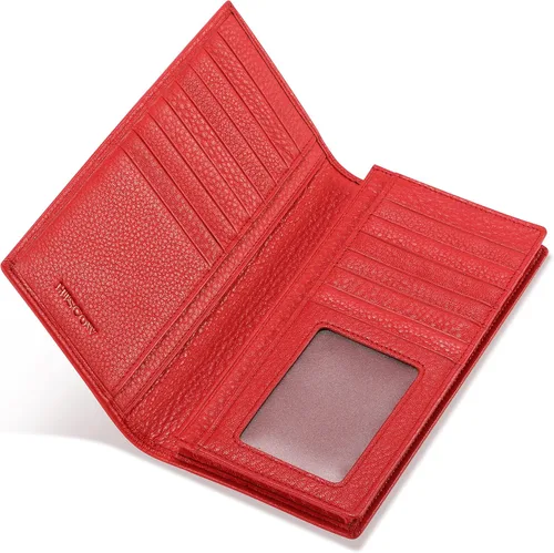 Vista 4 de HISCOW Cartera larga plegable con 15 ranuras para tarjetas de crédito piel de becerro italiana Rojo