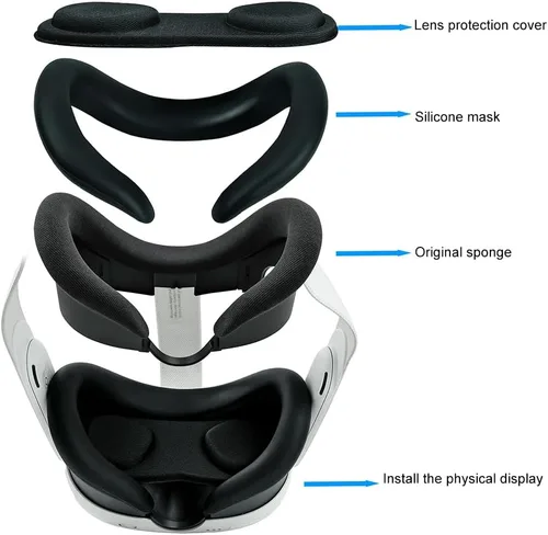 Vista 3 de VR Accessoeries, 5pcsSet Silicone VR Face Cover Lens Cover 5pcsKit Silicone Sweatproof Face Cushion Rocker Cap Glasses Cloth for Meta Quest 3 VR