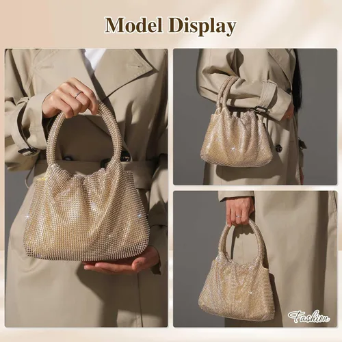 Vista 6 de Bolso de mano con diamantes de imitación para mujer, bolso de noche con diamantes brillantes, mini bolso de mano con purpurina para fiesta de noche