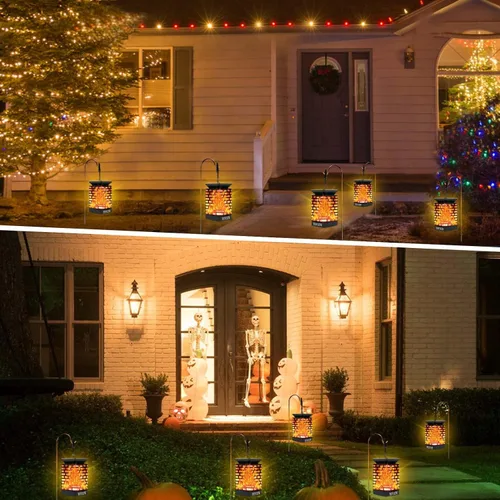 Vista 2 de Solar llama para colgar luces al aire última intervensión Linternas solares de luz IP55 impermeable con 75 LEDs bailando ojearlas efecto para jardín