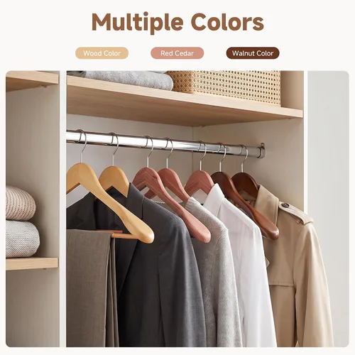Vista 8 de StorageWorks - Paquete de 6 perchas de madera extra anchas con hombro para abrigos, camisas, chaquetas, pantalones y trajes (color nogal claro)