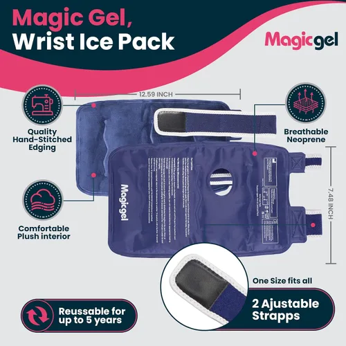 Vista 2 de Magic Gel Muñequera de hielo – Soporte de mano caliente o fría con paquete de gel – Banda de compresión de calentamiento o enfriamiento para mano