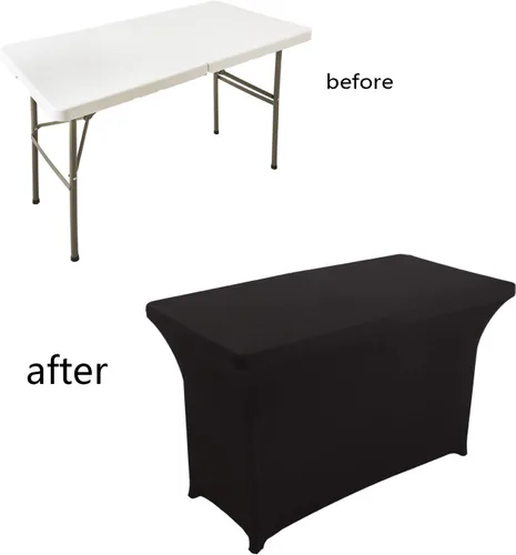 Vista 5 de LZY Mantel de mesa elástico ajustable de elastano para mesa plegable de 4, 6 o 8 pies, mantel rectangular de cóctel, perfecto para fiestas o Negro