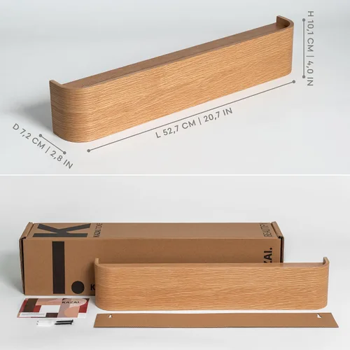 Vista 2 de Kazai. Perchero de pared 'Toke' - Perchero de diseño moderno con ganchos de pared ocultos - Perchero de panel de chapa de madera maciza - Roble