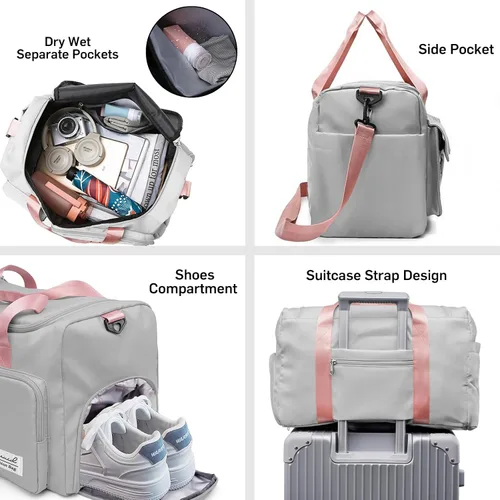 Vista 3 de Suruid Bolsa de gimnasio deportiva con compartimento para zapatos, bolsa de viaje con bolsillo separado seco y húmedo para hombres y mujeres, bolsa