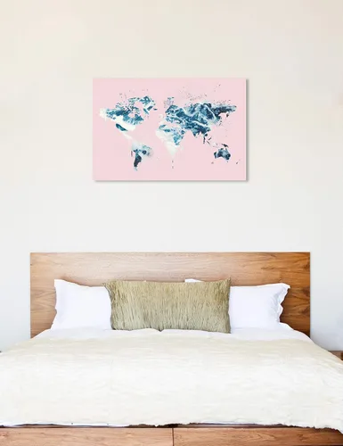 Vista 5 de The Oliver Gal Artist Co. Mapamundi Millennial Home Décor, 45 x 30 pulgadas, rosa, azul
