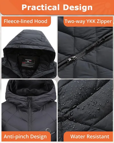 Vista 5 de Venustas Women's Heated Long Jacket with 90% Duck Down, 7.4V Battery Pack, Electric Heated Puffer Coat For Skiing Camping