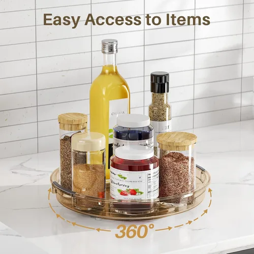 Vista 4 de LAMU Paquete de 2 organizadores giratorios Lazy Susan para gabinete, 10.6'' 9.25'' organizador de condimentos para refrigerador, despensa de cocina
