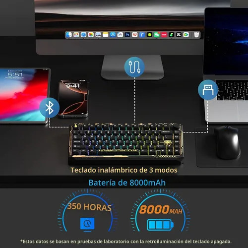 Vista 5 de Womier ERA75 Teclado mecánico inalámbrico 75% con VIA/QMK, perilla, teclado personalizado de aluminio completo, interruptores POM lubricados