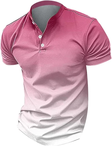 Vista 3 de Polo retro de verano para hombre, ajuste regular, elástico, ligero, transpirable, manga corta, con un cuarto de botón, polo de golf