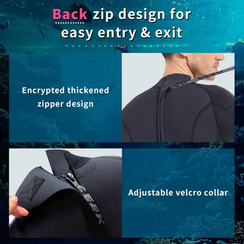 Vista 4 de BEEK - Traje de neopreno para hombre y mujer, de 0.118 pulgadas, con cremallera trasera, ultra elástico, manga larga, cuerpo completo, cálido