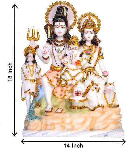 Vista 4 de Lord Shiv Parivar Ídolo de mármol Shiv Parwati God Shiva Estatua de la familia Espiritual Puja Vastu -18.1 in (oro blanco)