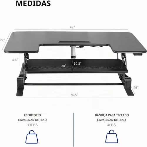 Vista 3 de VIVO Black 42 inch Electric Desk Converter, DESK-V000VLE Negro