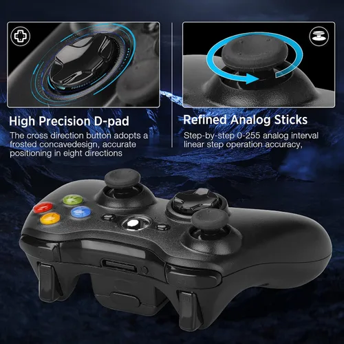 Vista 3 de YAEYE Controlador inalámbrico para Xbox 360 24GHZ Game Joystick Controller Gamepad Remote compatible con Xbox 360360 Slim PC Windows 7 8 10 11