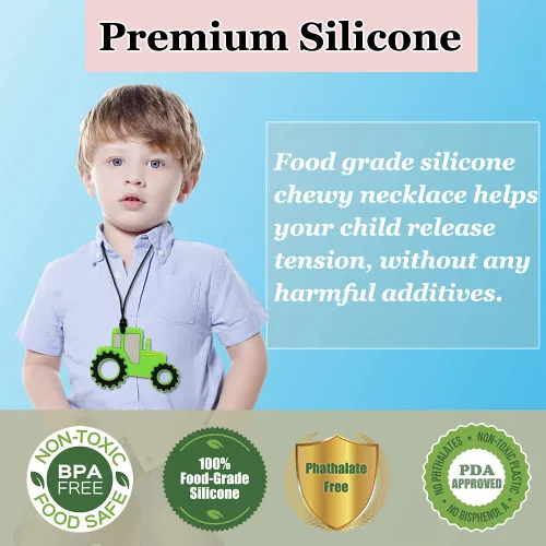 Vista 2 de Collares masticables para niños sensoriales, 6 piezas de collar masticable para niños y niñas para masticar morder y dentición, collares masticables