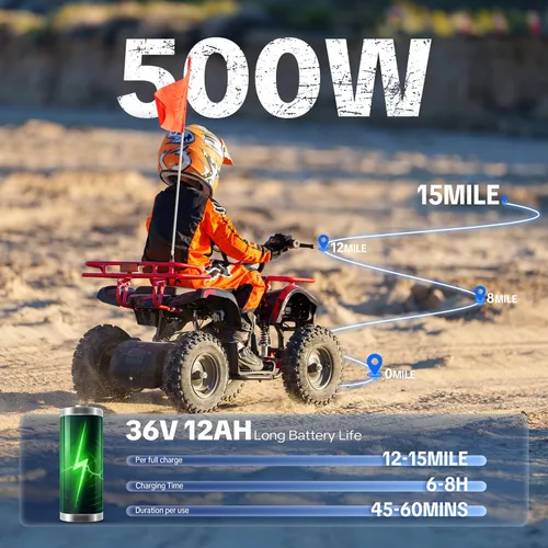Vista 5 de HOVER HEART ATV eléctrico para niños, 36V eléctrico 4 ruedas Llama Pro-fuego
