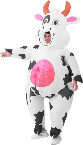 Vista 5 de RHYTHMARTS Disfraz inflable de vaca para adultos, disfraz inflable divertido para Halloween, Navidad Bobo Vaca
