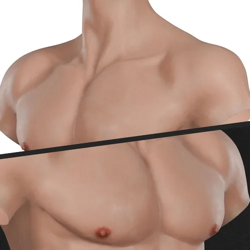 Vista 3 de Minaky Traje muscular de silicona para el pecho masculino, vientre muscular falso realista para cosplay, fiesta transgénero