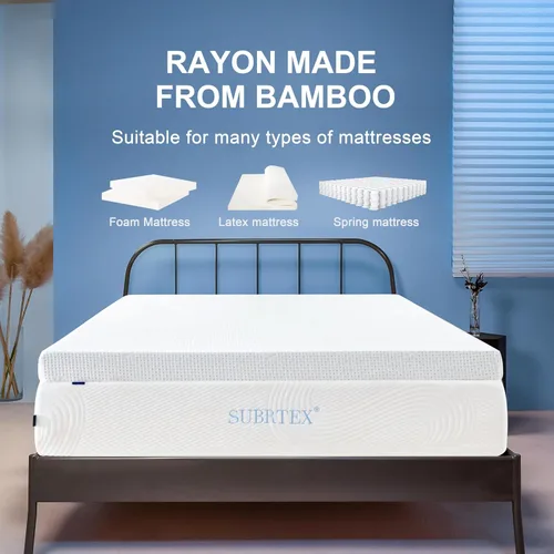 Vista 3 de Subrtex Funda para Topper de Colchón (Solo Funda) Protector de Colchón Ropa de Cama de Rayón Hecho de Bambú Funda Envolvente de Colchón Extraíble
