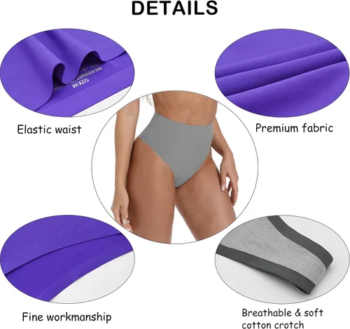 Vista 5 de Tanga de algodón acanalado transpirable sin costuras de cintura alta para mujer, ropa interior de talla grande