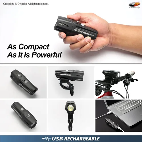Vista 6 de Cygolite Metro Series Bike Lights, USB Rechargeable, Secure Hard Mount, Night & Daytime Modes, Compact, Durable, IP67 Waterproof; Road, Mountain