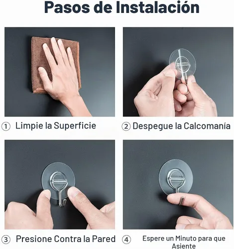 Vista 5 de 12 ganchos de plástico transparente para colgar, ganchos adhesivos