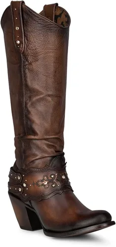 Vista 2 de Cuadra Botas altas para mujer en cuero bovino marrón