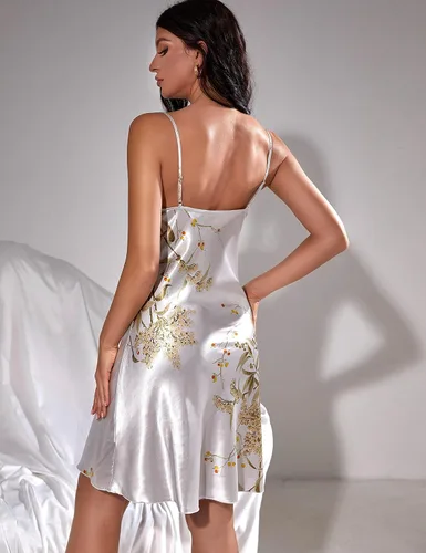 Vista 4 de Litherday Women's Satin Nightgown Cowl Neck Silk Slip Dress Soft Sexy Lingerie Short Sleepwear with Adjustable Strap
