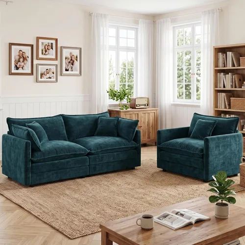 Vista 43 de Tmsan Chenille Cloud - Juego de sofá y silla, color beige y blanco Blanco beige