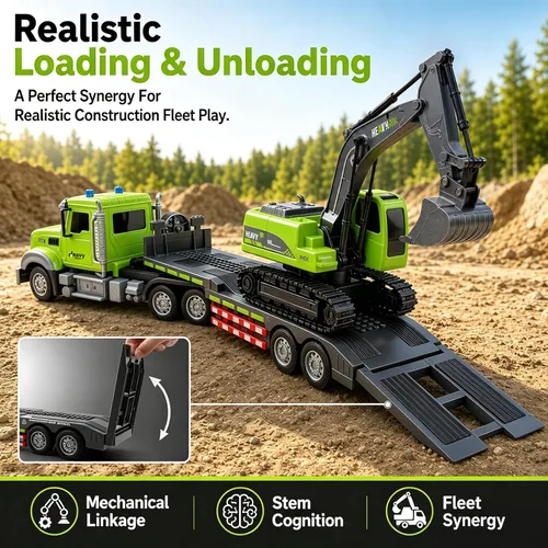 Vista 5 de 2-in-1 1:12 RC Semi Truck & Excavator Toy with Lights & Sounds